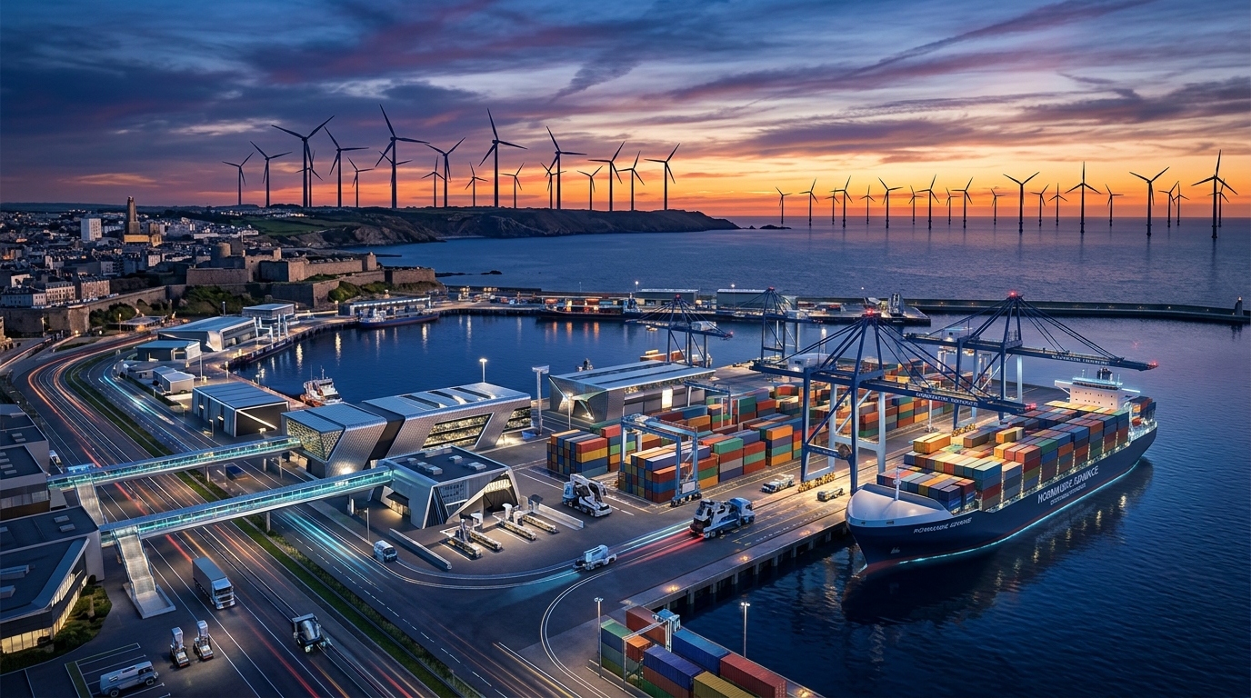 le port de cherbourg renforce son engagement dans l'éolien flottant grâce à un financement de 10,5 millions d'euros de l'agence de la transition écologique pour un avenir énergétique durable.